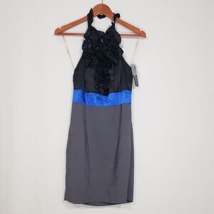 Vintage Rampage Halter Neckline Bandage Dress Size M  Y2K Black Grey Blue